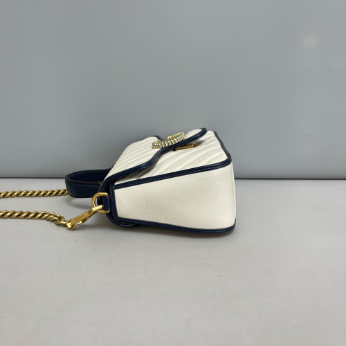 Gucci Matelasse Mini GG Marmont Top Handle Shoulder Bag Calfskin White Blue