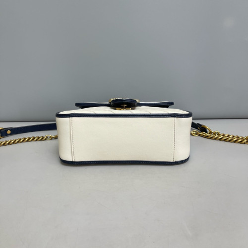 Gucci Matelasse Mini GG Marmont Top Handle Shoulder Bag Calfskin White Blue