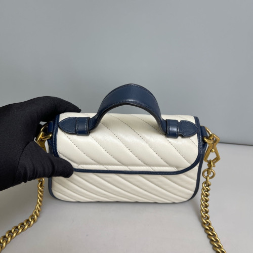 Gucci Matelasse Mini GG Marmont Top Handle Shoulder Bag Calfskin White Blue
