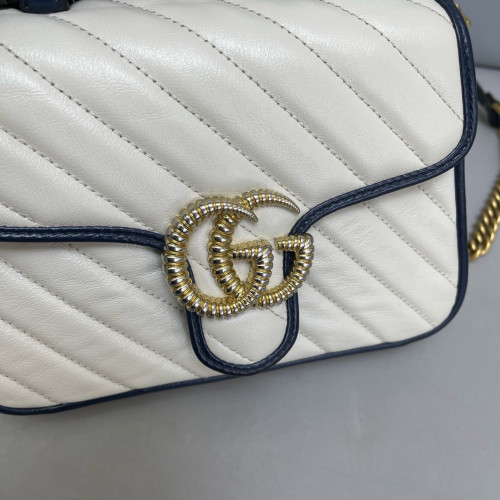Gucci Matelasse Mini GG Marmont Top Handle Shoulder Bag Calfskin White Blue
