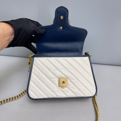 Gucci Matelasse Mini GG Marmont Top Handle Shoulder Bag Calfskin White Blue