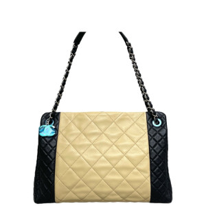 Chanel Quilted Shopping Tote Lambskin Beige Black