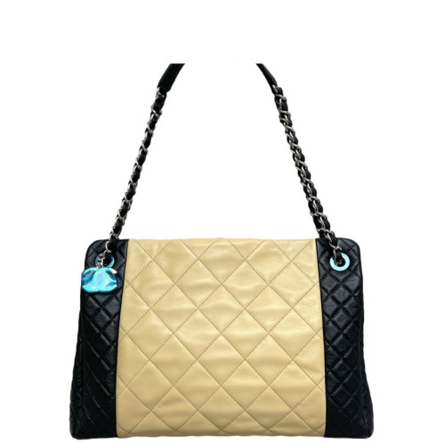 Chanel Quilted Shopping Tote Lambskin Beige Black