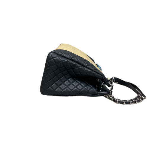 Chanel Quilted Shopping Tote Lambskin Beige Black