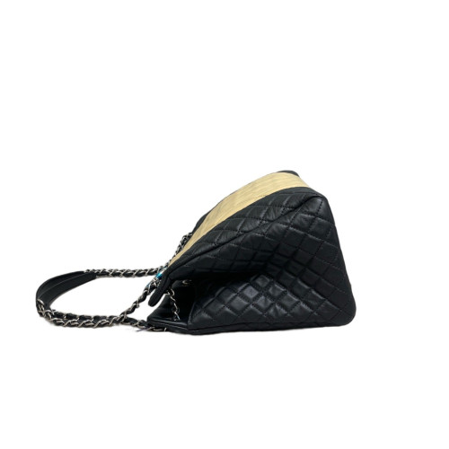 Chanel Quilted Shopping Tote Lambskin Beige Black
