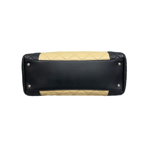 Chanel Quilted Shopping Tote Lambskin Beige Black