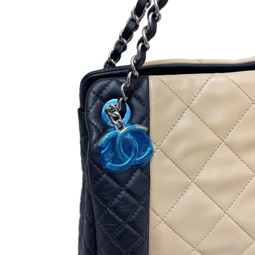 Chanel Quilted Shopping Tote Lambskin Beige Black