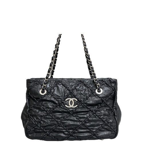 Chanel Ultra Stitch Tote Bag Pull Up Leather Black