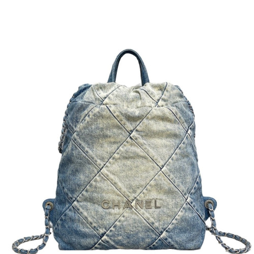 Chanel Quilted Medium 22 Backpack Denim Blue