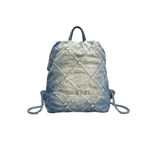Chanel Quilted Medium 22 Backpack Denim Blue