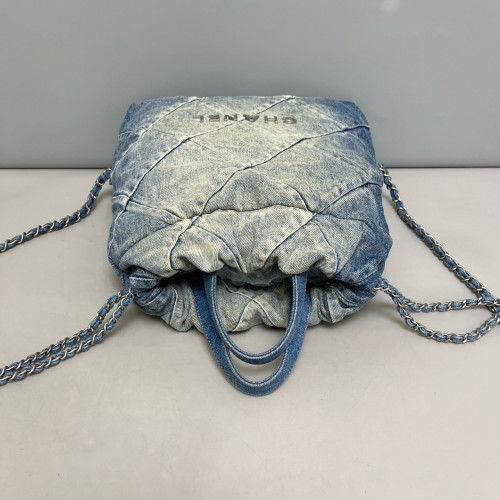 Chanel Quilted Medium 22 Backpack Denim Blue