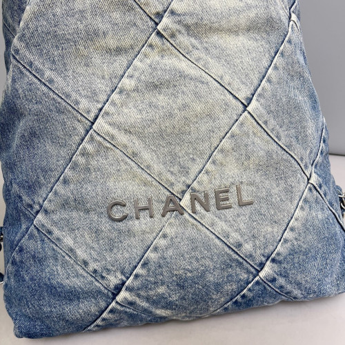 Chanel Quilted Medium 22 Backpack Denim Blue