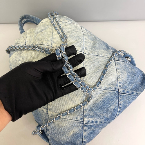 Chanel Quilted Medium 22 Backpack Denim Blue