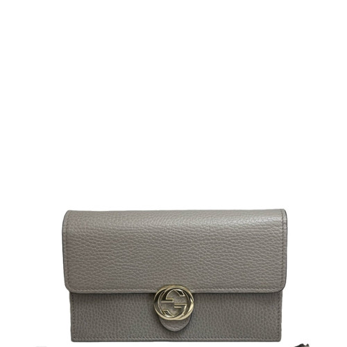 Gucci Interlocking G Chain Wallet Grained Calfskin Grey