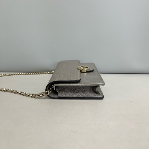 Gucci Interlocking G Chain Wallet Grained Calfskin Grey