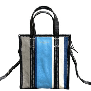 Balenciaga Xs Bazar Shopper Tote Pull Up Leather Black Grey Blue