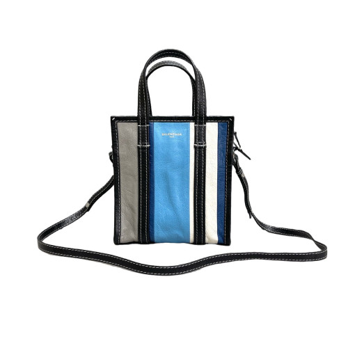 Balenciaga Xs Bazar Shopper Tote Pull Up Leather Black Grey Blue