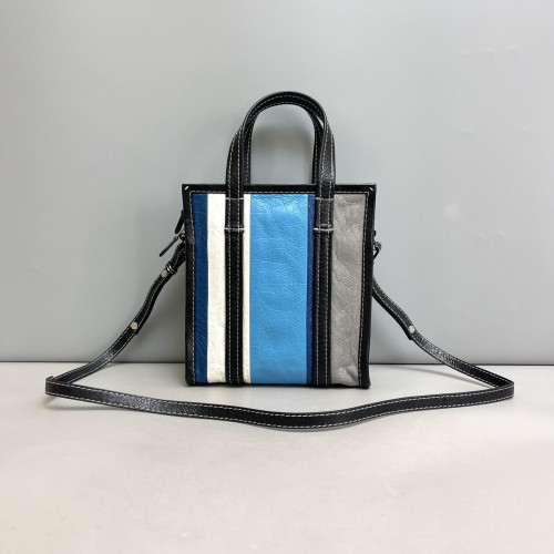 Balenciaga Xs Bazar Shopper Tote Pull Up Leather Black Grey Blue