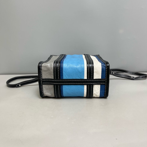 Balenciaga Xs Bazar Shopper Tote Pull Up Leather Black Grey Blue