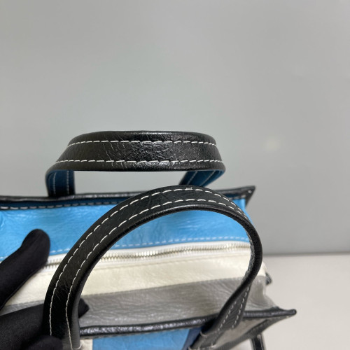 Balenciaga Xs Bazar Shopper Tote Pull Up Leather Black Grey Blue