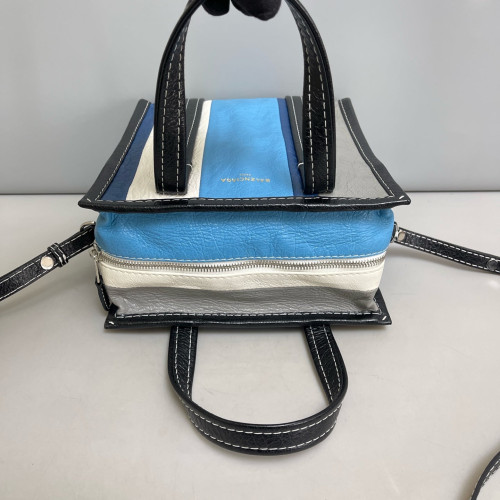 Balenciaga Xs Bazar Shopper Tote Pull Up Leather Black Grey Blue