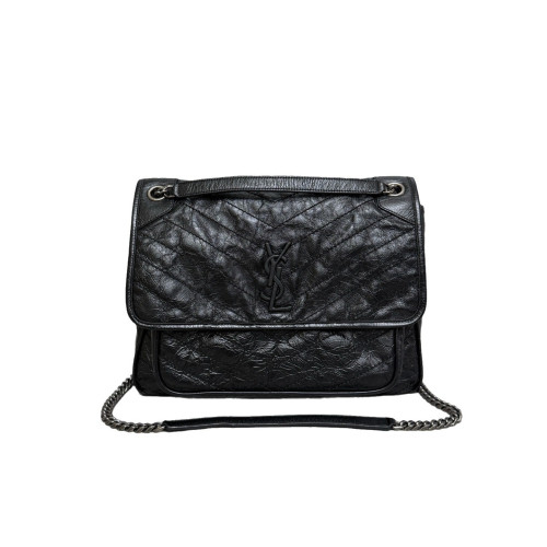 Yves Saint Laurent Large Niki Messenger Pull Up Leather Black