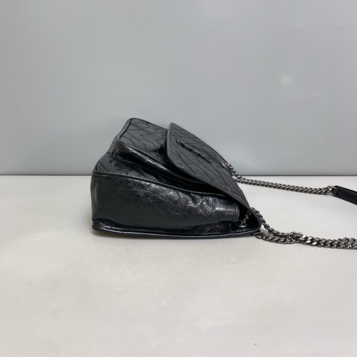 Yves Saint Laurent Large Niki Messenger Pull Up Leather Black