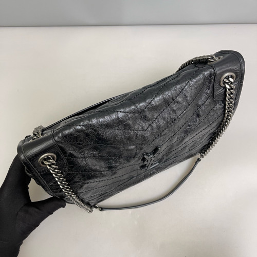 Yves Saint Laurent Large Niki Messenger Pull Up Leather Black