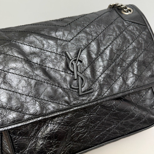 Yves Saint Laurent Large Niki Messenger Pull Up Leather Black