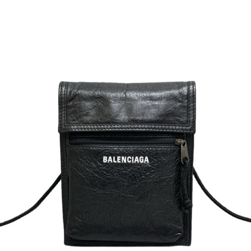 Balenciaga Phone Holder Pull Up Leather Black