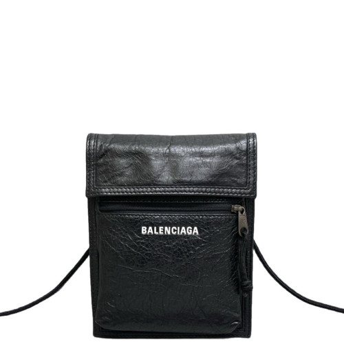 Balenciaga Phone Holder Pull Up Leather Black