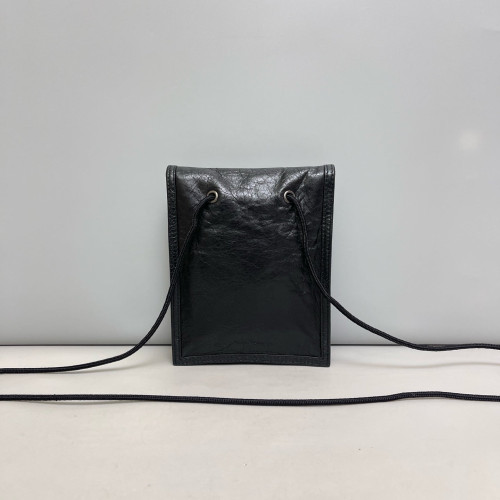 Balenciaga Phone Holder Pull Up Leather Black