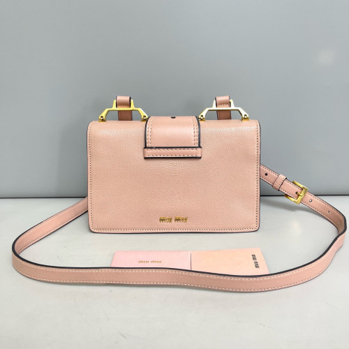 Miu Miu Crystal Embellished Madras Shoulder Calfskin Light Tan