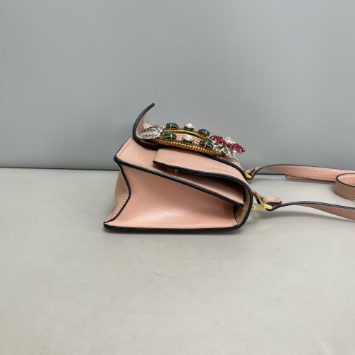 Miu Miu Crystal Embellished Madras Shoulder Calfskin Light Tan