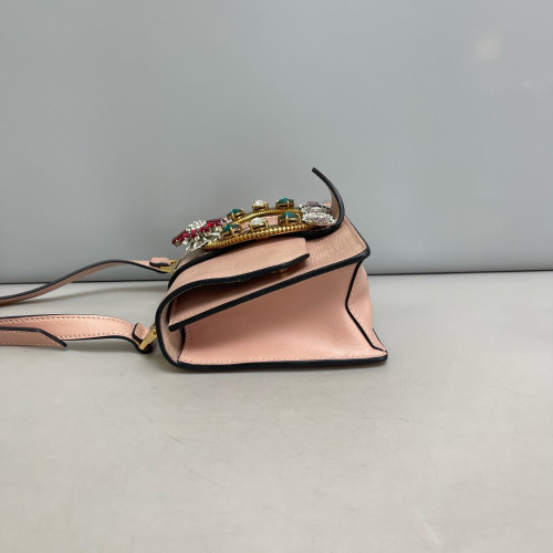 Miu Miu Crystal Embellished Madras Shoulder Calfskin Light Tan