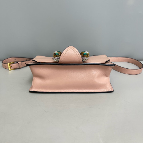 Miu Miu Crystal Embellished Madras Shoulder Calfskin Light Tan