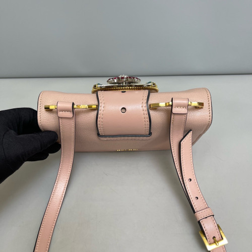 Miu Miu Crystal Embellished Madras Shoulder Calfskin Light Tan