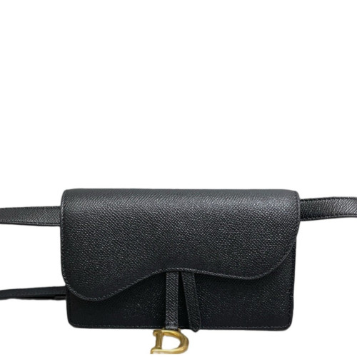 Dior Slim Saddle Pouch Grained Calfskin Black