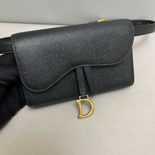 Dior Slim Saddle Pouch Grained Calfskin Black