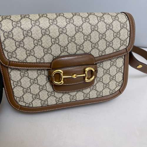 Gucci Medium Horsebit 1955 GG Supreme Monogram Beige Brown
