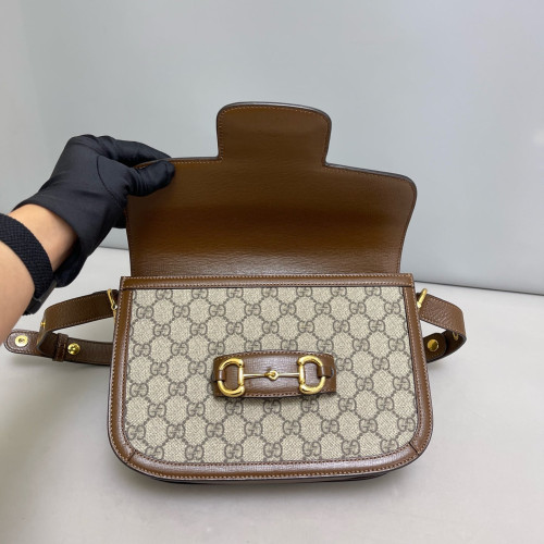 Gucci Medium Horsebit 1955 GG Supreme Monogram Beige Brown