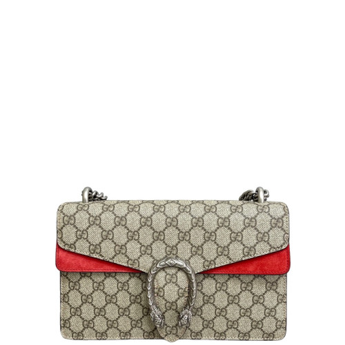 Gucci Meium Dionysus GG Supreme Monogram Suede Beige Brown Red
