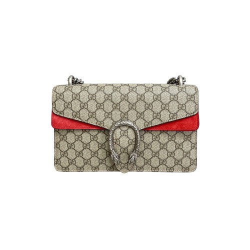 Gucci Meium Dionysus GG Supreme Monogram Suede Beige Brown Red