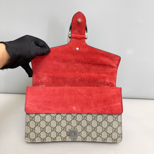Gucci Meium Dionysus GG Supreme Monogram Suede Beige Brown Red
