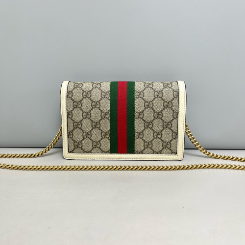 Gucci Web Queen Margaret Flap Wallet GG Supreme Monogram Calfskin Beige Light Brown Dark Brown