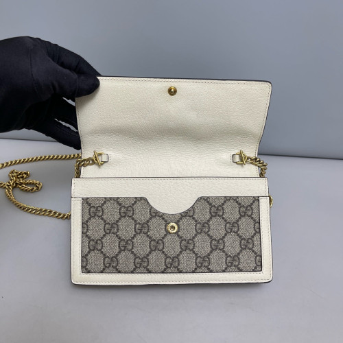 Gucci Web Queen Margaret Flap Wallet GG Supreme Monogram Calfskin Beige Light Brown Dark Brown
