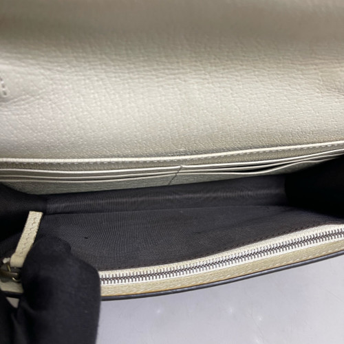 Gucci Web Queen Margaret Flap Wallet GG Supreme Monogram Calfskin Beige Light Brown Dark Brown