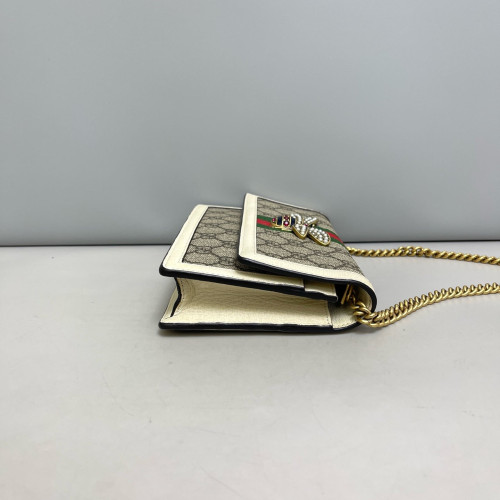 Gucci Web Queen Margaret Flap Wallet GG Supreme Monogram Calfskin Beige Light Brown Dark Brown
