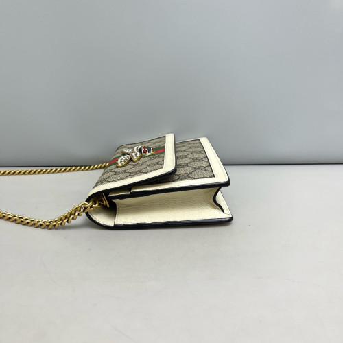 Gucci Web Queen Margaret Flap Wallet GG Supreme Monogram Calfskin Beige Light Brown Dark Brown