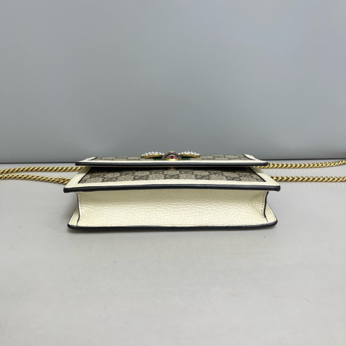 Gucci Web Queen Margaret Flap Wallet GG Supreme Monogram Calfskin Beige Light Brown Dark Brown